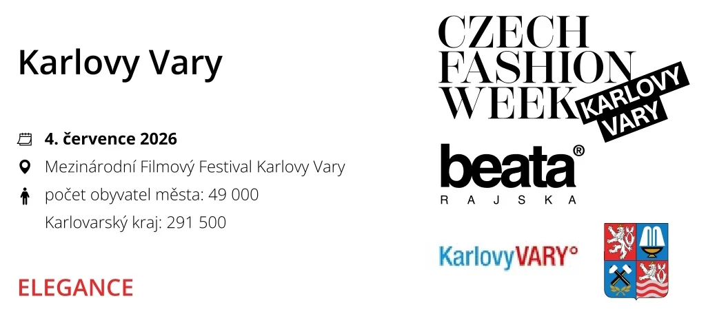 Oficiální banner Czech Fashion Week Karlovy Vary se značkou Beáta Rajská a datem 4. července 2026.