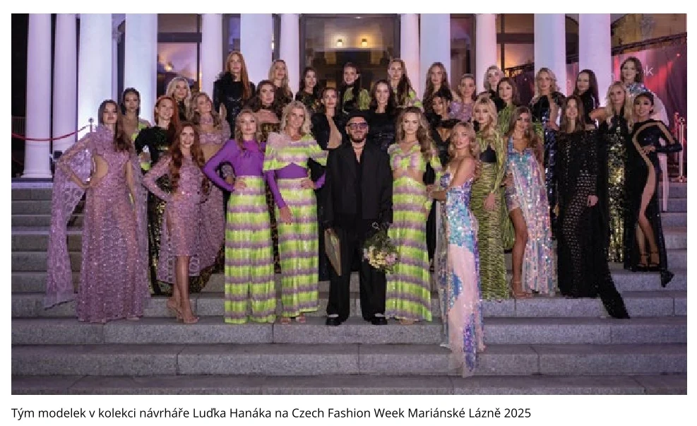 Tým modelek v kolekci Luďka Hanáka na Czech Fashion Week Mariánské Lázně 2025.